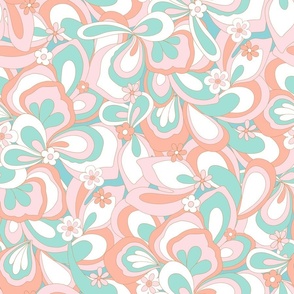 Eden retro flower power mint green pink coral white Large Scale by Jac Slade