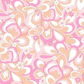 Eden retro flower power orange candy pink white Large Scale by Jac Slade