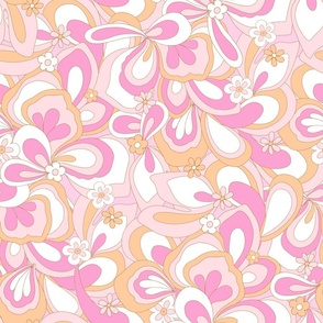 Eden retro flower power orange pink white Large Scale by Jac Slade