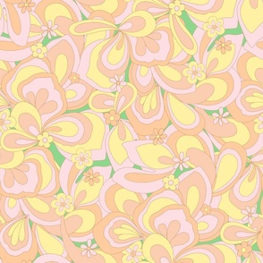 Eden retro flower power orange pink yellow green large Scale by Jac Slade