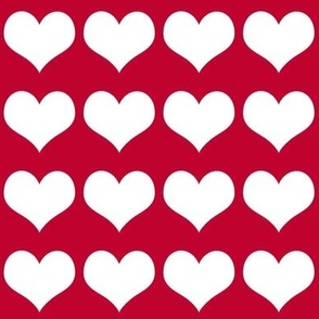 Hearts  white on red  1.75 inch