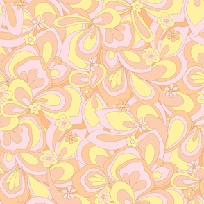 Eden retro flower power yellow orange pink Large Scale by Jac Slade