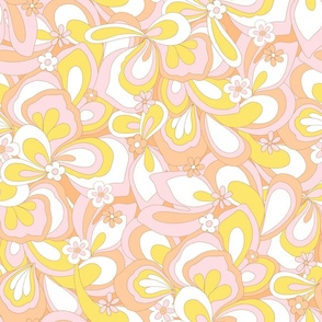 Eden retro flower power yellow orange pink white Large Scale by Jac Slade