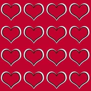 Hearts  red, white black outline 1.75 inch