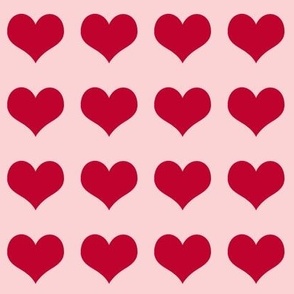 Hearts  red on pink 1.75 inch