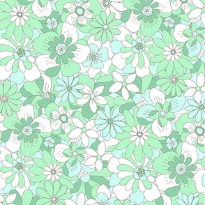 Eden retro floral Green Mint XLarge Scale by Jac Slade
