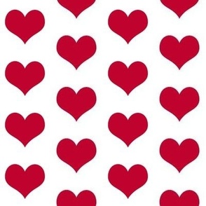 Hearts  red on white 1.75 inch