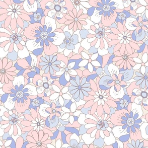 Eden retro floral pink blue XLarge Scale by Jac Slade