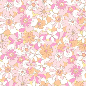 Eden retro floral soft orange pink on yellow XLarge Scale by Jac Slade