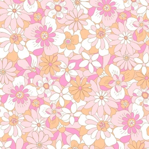 Eden retro floral soft orange pink XLarge Scale by Jac Slade