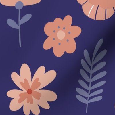 Folk flowers on purple background