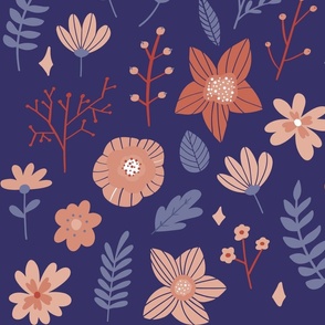 Folk flowers on purple background