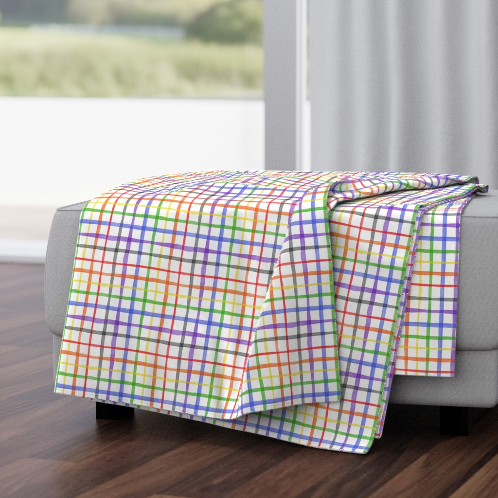 Rainbow Watercolor Plaid (medium) || colorful picnic blanket summer gingham geometric square grid