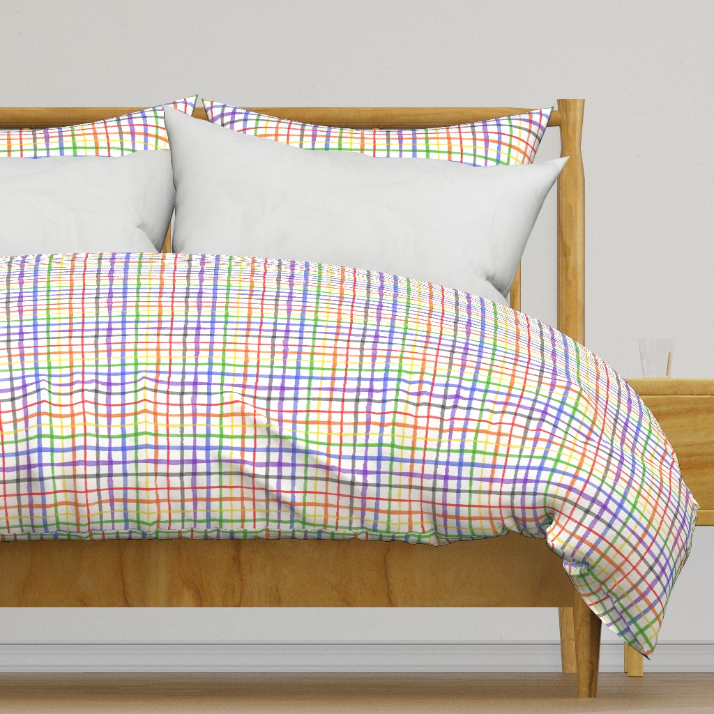 Rainbow Watercolor Plaid (medium) || colorful picnic blanket summer gingham geometric square grid