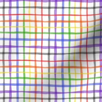 Rainbow Watercolor Plaid (small) || colorful picnic blanket summer gingham geometric square grid