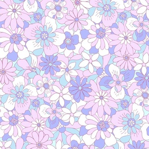 Eden retro floral lilac purple blue XLarge Scale by Jac Slade