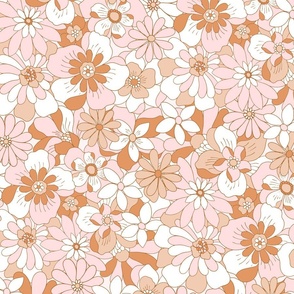 Eden retro floral neutral brown pink XLarge Scale by Jac Slade