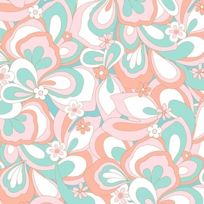 Eden retro flower power mint green pink coral white XLarge Scale by Jac Slade