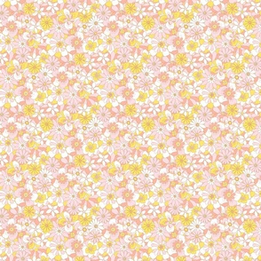 Eden retro floral coral pink yellow Small Scale by Jac Slade