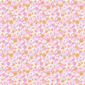 Eden retro floral orange lilac pink on yellow Small scale by Jac Slade