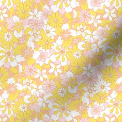 Eden retro floral yellow coral Small scale by Jac Slade