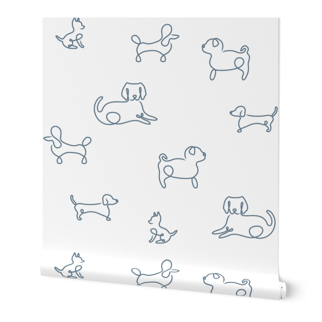 Dogs line art - dachshunds, labradors, pugs, poodles, chihuahuas, navy blue on white - large