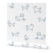 Dogs line art - dachshunds, labradors, pugs, poodles, chihuahuas, navy blue on white - large