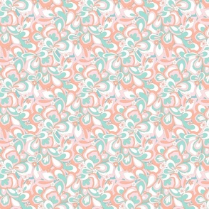 Eden retro flower power mint green pink coral white Small Scale by Jac Slade