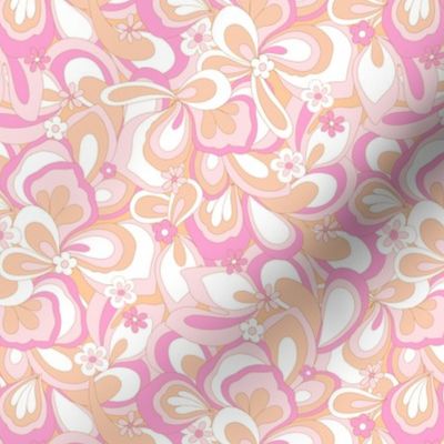 Eden retro flower power orange candy pink white Small Scale by Jac Slade