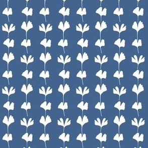 gingko leaves, blue -  white