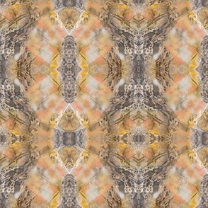 Rock paper stone mirrored kaleidoscope mixed media in cream and beige  hues