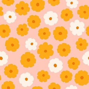 Cute yellow and beige flowers on pink