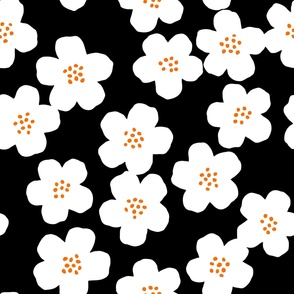 White flowers on black