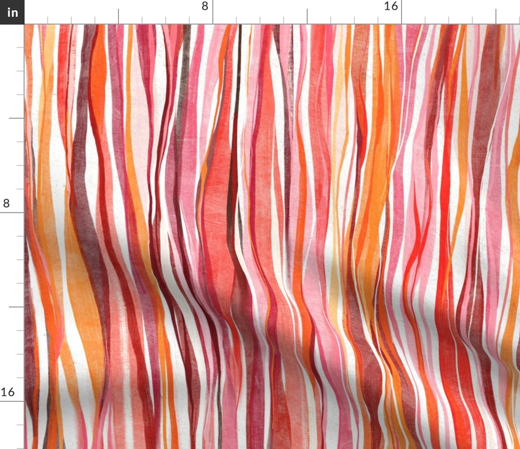 Coral Red Hand-Painted Wavy Gouache Stripes