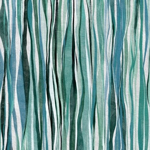 Sage Green and Grey Blue Hand-Painted Wavy Gouache Stripes