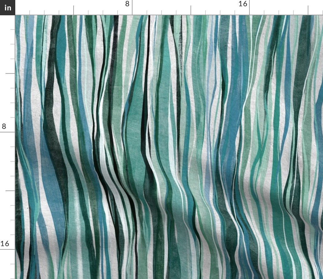 Sage Green and Grey Blue Hand-Painted Wavy Gouache Stripes