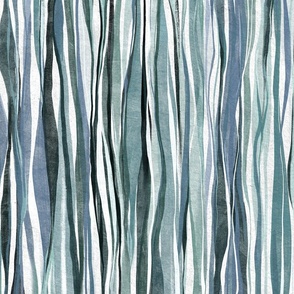 Desaturated Blue Grey and Sage Hand-Painted Wavy Gouache Stripes