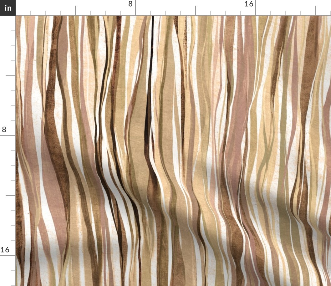 Desert Tan and Brown Neutral Hand-Painted Wavy Gouache Stripes