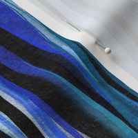 Royal Blue and Black Vivid Hand-Painted Wavy Gouache Stripes