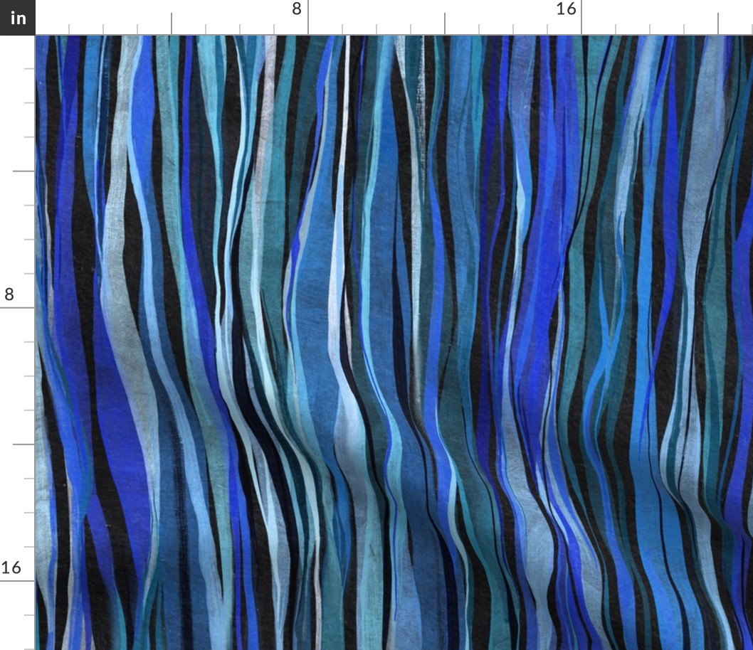 Royal Blue and Black Vivid Hand-Painted Wavy Gouache Stripes