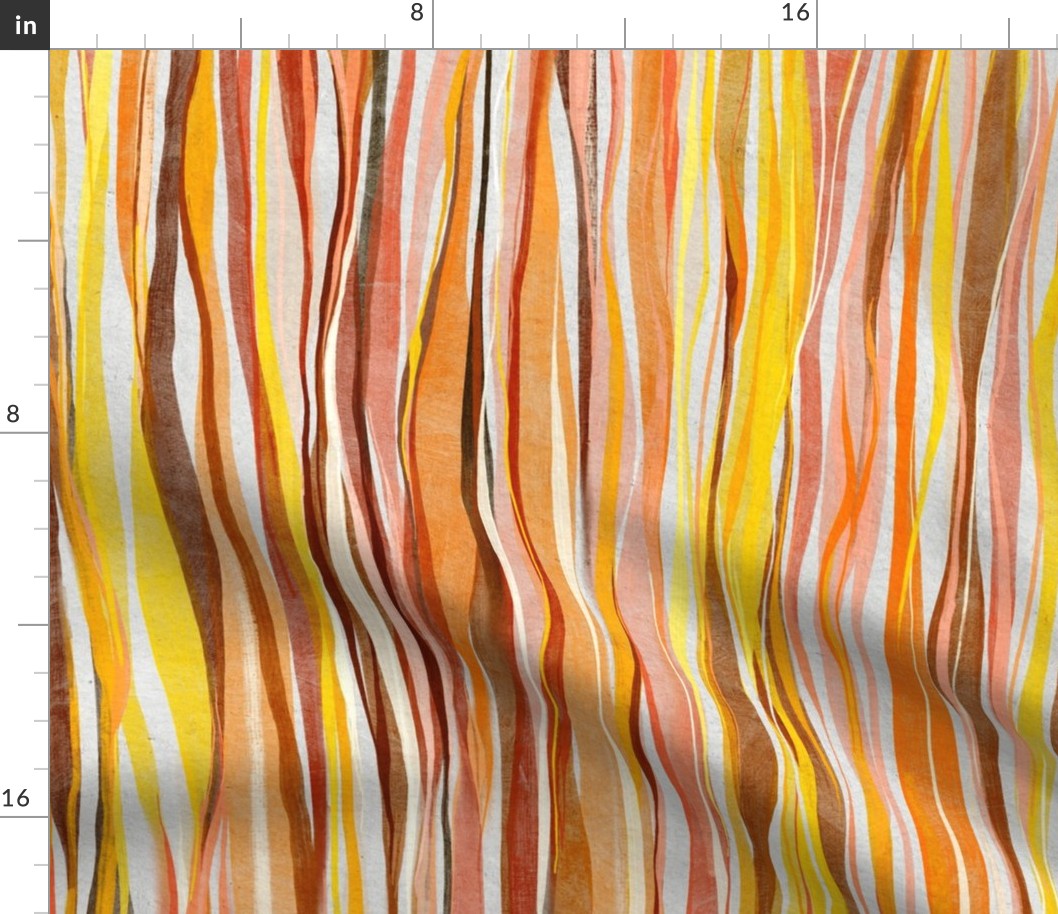 Sunny Golden Yellow and Warm Orange Hand-Painted Wavy Gouache Stripes