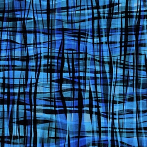Midnight Ocean Royal Blue Wavy Hand-Painted Gouache Checkered