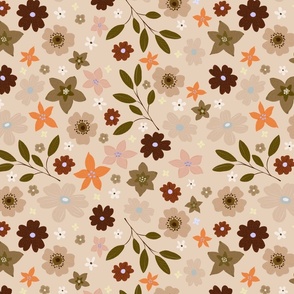 Beige green orange floral pattern