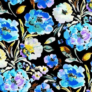 Painted floral acid tones Blue watercolor flowers