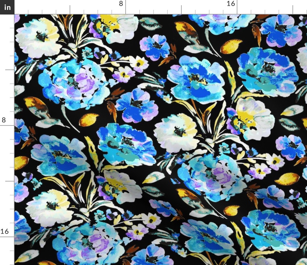 Painted floral acid tones Blue watercolor flowers