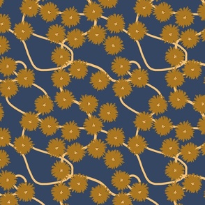 Little flowers with curves- blue,brown,yellow