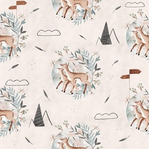 Woodland deer and moon in off-white 