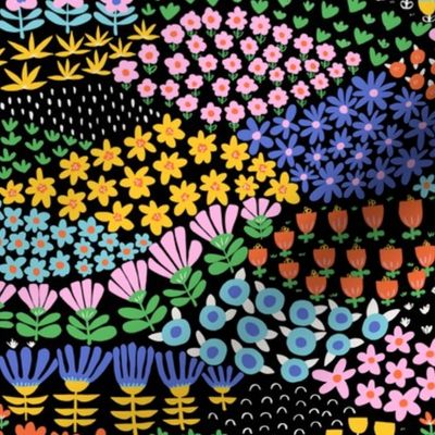 S - Folk Art Flower Field Black