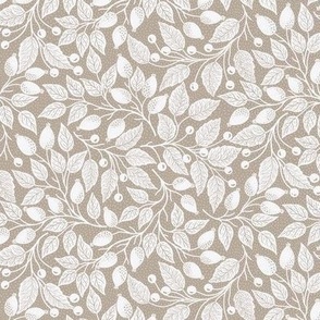 Tan and cream rose hip and leaves - textured neutral background S scale