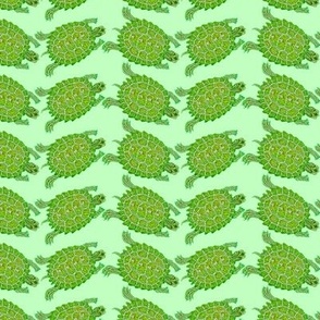 Turtle Zigzags in oil greens on light green